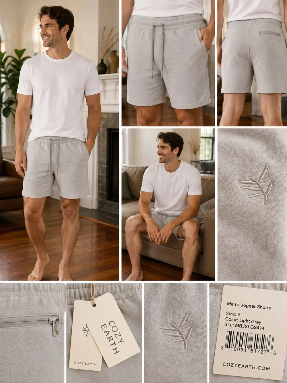 Cozy Earth Men’s Jogger Shorts Light Grey Bamboo Size S NWT